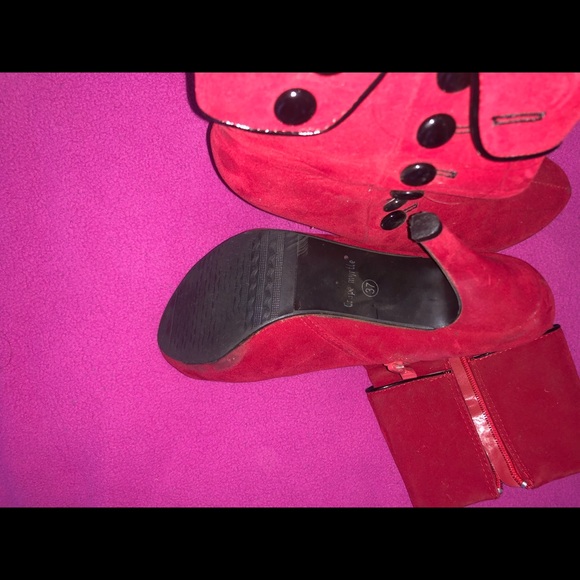 Crape Myrtle Red & Black Suede Platform Booties - Picture 5 of 6